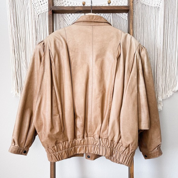 Tan Leather Bomber Jacket - Picture 10 of 10